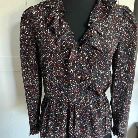 Madewell 100% Silk Ruffle-Hem Wrap Long Sleeve Top in Starry Night xs - Picture 3 of 10